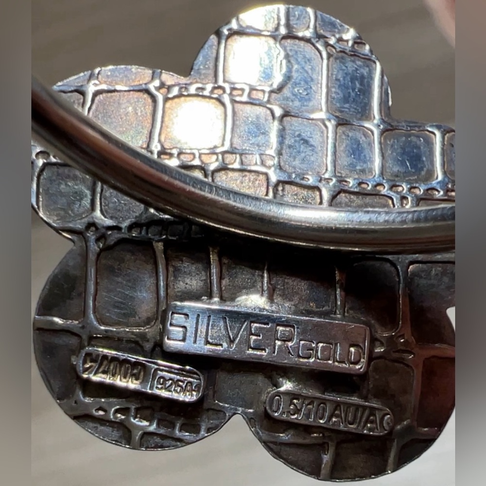 Retro Designer Sterling Silver & Gold Modernist Textured Flower Ring, Size 8 - Picture 7 of 10